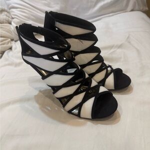 Elegant Black and White Strappy Heels